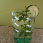 Cucumber water infused with mint leaves.