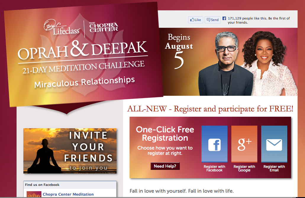 Oprah & Chopra Free Meditation Program Begins August 5th